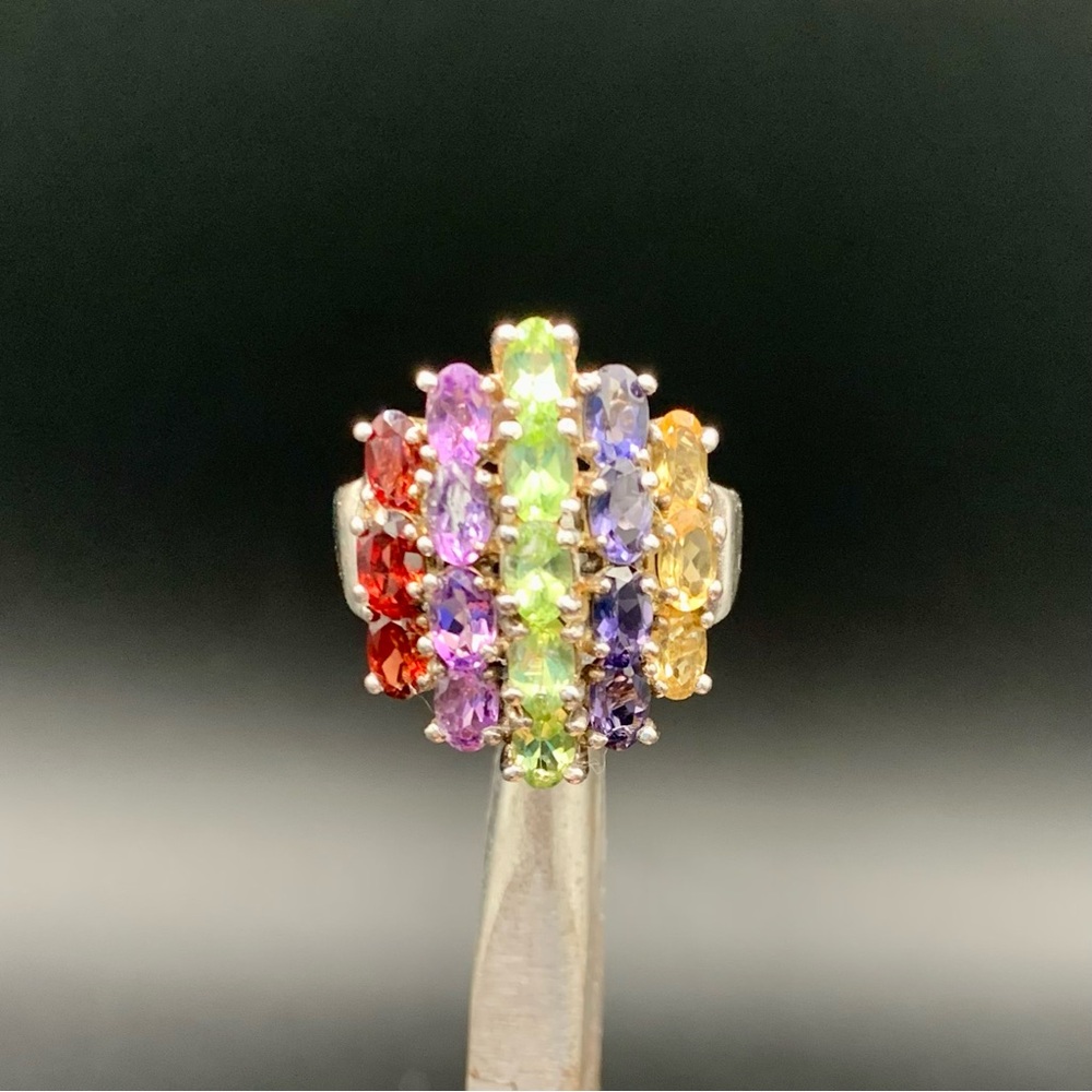 Vtg Large Statement Multi Gemstone Ring Size 8 92… - image 6